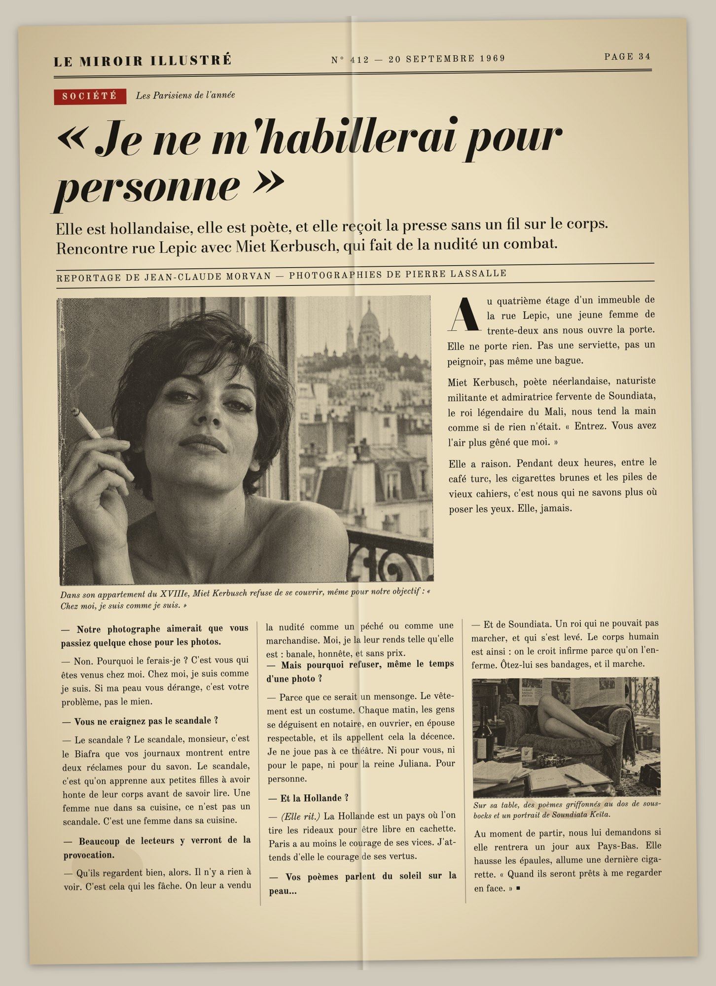 Pagina 34 van Le Miroir Illustré, nummer 412, 20 september 1969, met de reportage over Miet Kerbusch