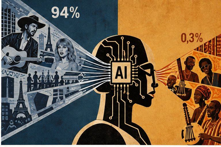 An AI head fed by 94 percent Western imagery and only a sliver of African music